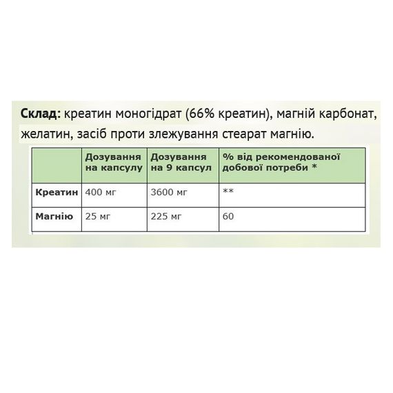 Креатин моногидрат Sanct Bernhard Kreatin 400 mg Magnesium 25 mg 200 Caps | Зображення 1
