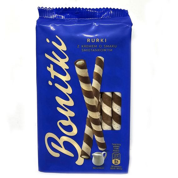 Шоколадные вафельные трубочки с кремом со вкусом пломбира Rurki Waflowe zebra, 280 г, Польша