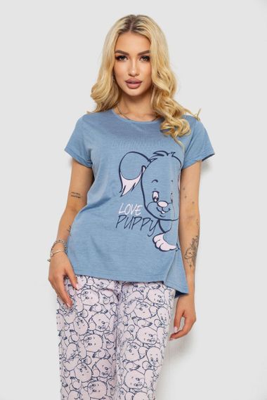 Пижама женская с принтом, цвет джинс, 243R7106 | Зображення 1