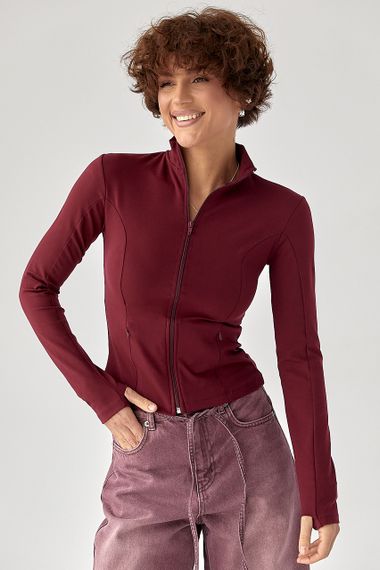 Спортивна еластична кофта на блискавці - бордо цвет, M (є розміри) | Зображення 4