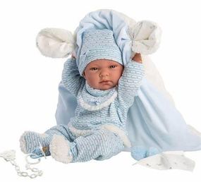 Испанская Виниловая Кукла Мальчик Niko 40 см LLorens Новорождённый Пупс с Пледом и Соской Ллоренс