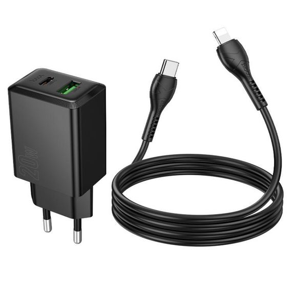 Набір СЗУ HOCO N69+Type-C/Lighting кабель, 1xUSB+1xUSB-C, PD20W+QC3.0, кабель 1м