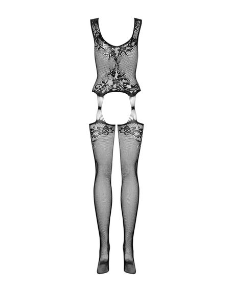 Бодістокінг Obsessive Bodystocking F221 XL/XXL, силуетний квітковий малюнок, імітація панчіх | Зображення 5