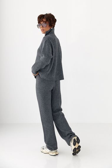 В'язаний костюм зі светром із блискавками та прямими штанами - сірий цвет, ONE SIZE (є розміри) | Зображення 1