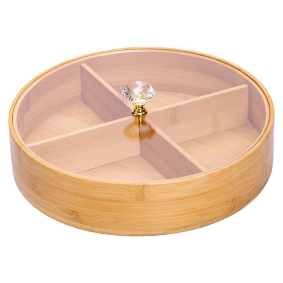 Менужниця дерев'яна на 4 секції з кришкою для закусок Ø25 (см) кругла HB-40-3 | Зображення 1