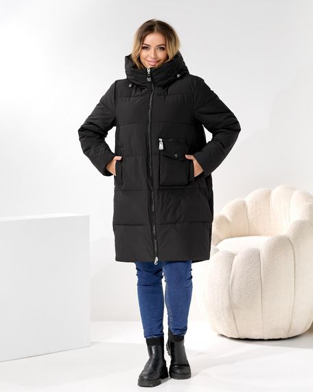 Чорна батальна куртка на зиму з накладною кишенею для телефону | Зображення 2