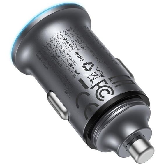 АЗП Acefast B15 PD20W+QC3.0 total 65W (1USB-A/1C) Gray | Зображення 4