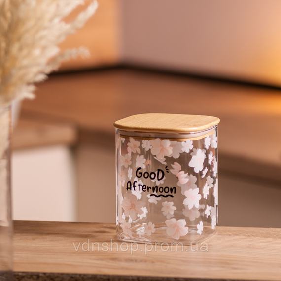 Банка для сыпучих продуктов с бамбуковой крышкой 900 мл емкость для сыпучих стекло HP-34-24 | Зображення 4