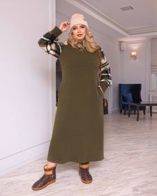 Жіноча тепла сукня колір хакі р.58/60 445950