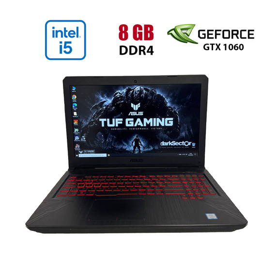 Игровой ноутбук Б-класс Asus TUF Gaming FX504GM / 15.6" (1920x1080) IPS / Intel Core i5-8300H (4 (8) ядра по 2.3 - 4.0 GHz) / 8 GB DDR4 / 256 GB SSD / nVidia GeForce GTX 1060, 3 GB GDDR5, 192-bit / WebCam б/у