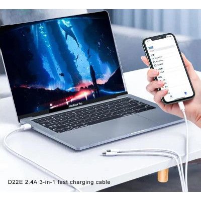 Дата кабель USB 2.0 AM to Lightning + Micro 5P + Type-C 1.0m D22E White Denmen (DM-D22E-WH) | Зображення 3