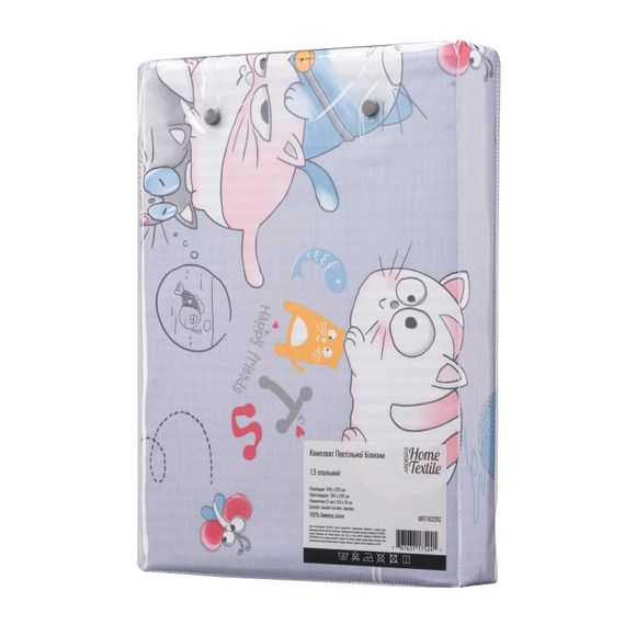 Набір постільної білизни 1,5сп Ardesto Gloria, 160х220см, 100% бавовна, сатин, веселі котики, смужка (ART1622FC) | Зображення 3