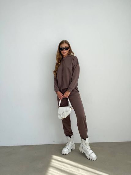 Женский спортивный костюм худи и джоггеры демисезонный двунитка BF536 размер 46/48, цвет мокко