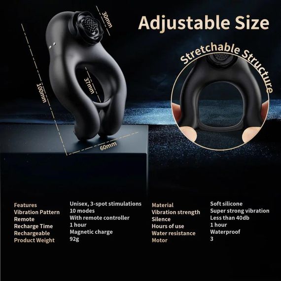 Кільце ерекційне з дистанційним пультом BeYourLover ABE PENIS RING, чорне sexstyle | Зображення 5