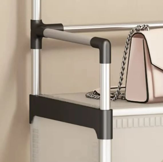 NEW Железная вешалка для одежды + подставка для обуви, 2 в одном, 4 полки  Бежевая | Зображення 3