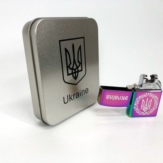 Дугова електроімпульсна запальничка USB Україна (металева коробка) HL-447. IS-712 Колір: хамелеон | Зображення 5