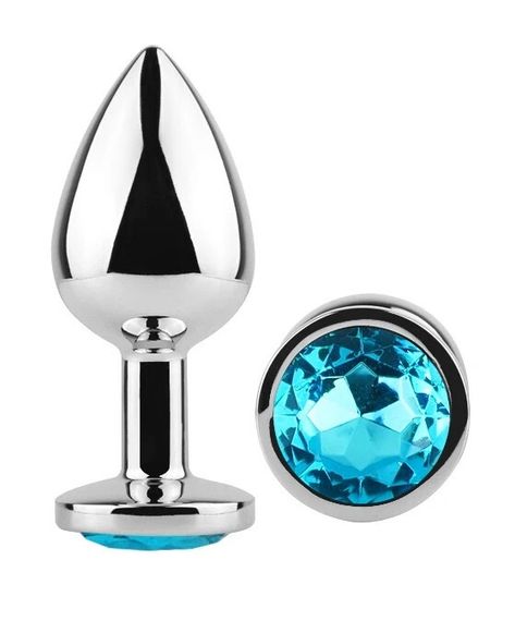 Анальна пробка EGZO Silver Round Plug Aqua S з металу з блакитним кристалом Sex Aura