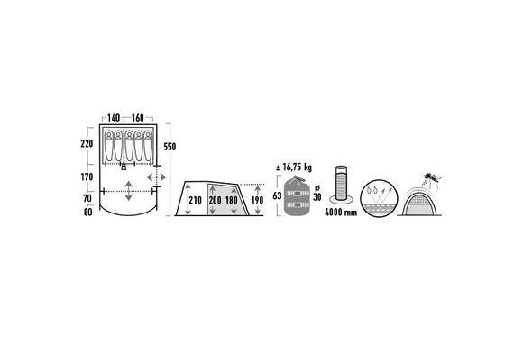 Намет п'ятимісний High Peak Garda 5.0 Light Grey/Dark Grey/Green (11823) 928662 | Зображення 1