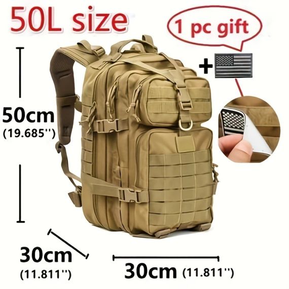 Тактичний армійський рюкзак 1000D об'єм 50.01 л, MOLLE-сітка, амортизаційні плечові ремені | Зображення 2
