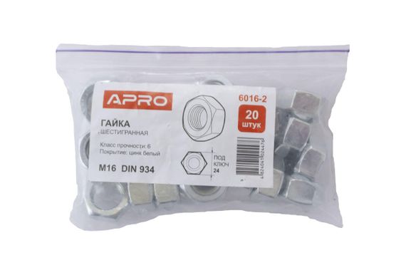 Гайка шестигранная Apro - М16 DIN 934 (20 шт.) (6016-2) | Зображення 1
