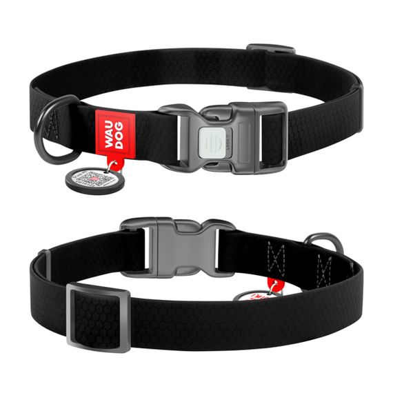 Нашийник для собак водостійкий WAUDOG Waterproof c QR паспортом, пластикова пряжка-фастекс, Ширина 15 мм, Довжина 25-35 см, чорний
