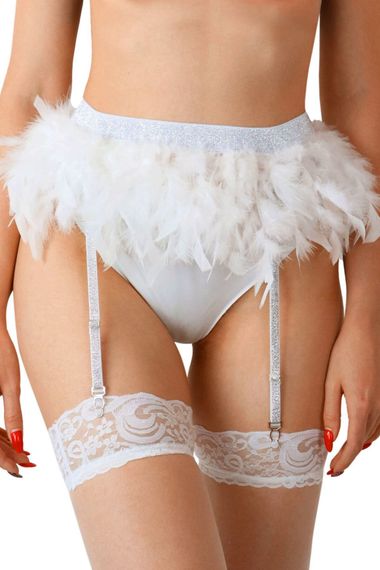 Пояс для чулок с перьями Art of Sex Sweet Angel, Белый, One Size, ONE SIZE, Свадебное белье