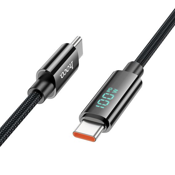Дата кабель Hoco U125 Benefit 100W Type-C to Type-C with display (1.2m) Black | Зображення 1