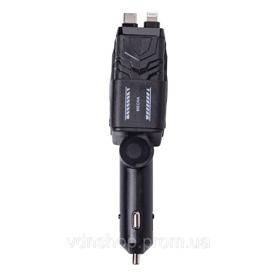 Автомобильное зарядное устройство MECHA с выдвижными кабелями и портами USB/Type-C Черный HP-A1B | Зображення 4