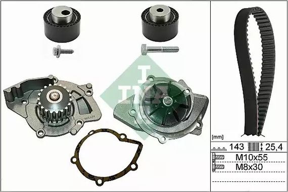 Помпа + комплект ременя ГРМ CITROöN JUMPER, PEUGEOT BOXER, INA (530036830)