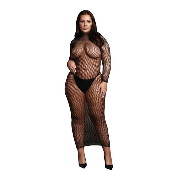 Жіноча довга сукня з сітчастою структурою та коміром-гольф Le Desir Long Dress Fishnet, чорна Sex Aura