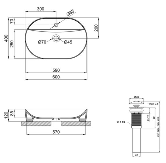 Раковина накладная Qtap Scorpio 600x400x120 Matt Black с донным клапаном QT142203MBMBN48469 | Зображення 5
