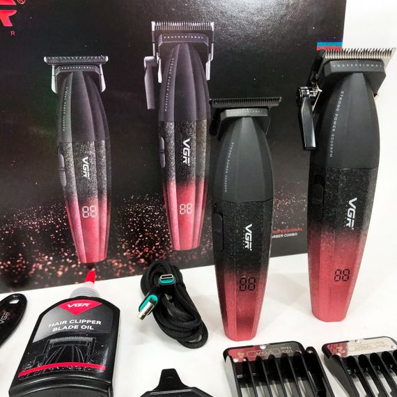 Професійний набір для стрижки волосся VGR V-640 акумуляторний Barber Combo PREMIUM. Колір: червоний | Зображення 4