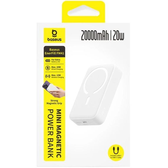 Портативний ЗП Power Bank Baseus EnerFill FM41 Mini Magnetic PD20W з БЗП 20000mAh (E0027U) Moon White | Зображення 2
