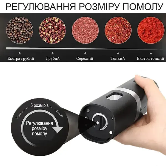 Набор мельниц для специй, перца, соли / Электромельница от USB с подсветкой и  подставкой | Зображення 3