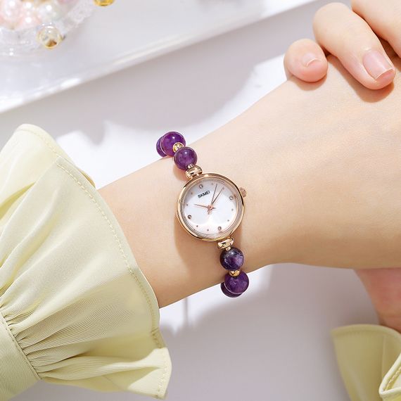 Жіночий годинник Skmei 1983PL Purple тонкий браслет з камінням | Зображення 2