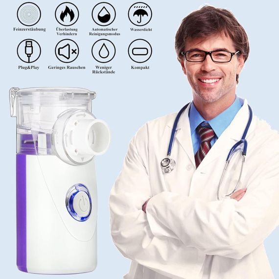 Портативний ультразвуковий інгалятор для дітей і дорослих з мундштуком та 2 масками, небулайзер фіолетовий | Зображення 3