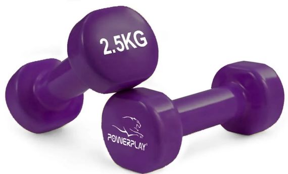 Гантелі вінілові PowerPlay 4125 Achilles 2*2.5 кг Фіолетові 2 шт + Гумка для фітнесу 7,5 кг (PP_4125_2.5kg_2in) | Зображення 2