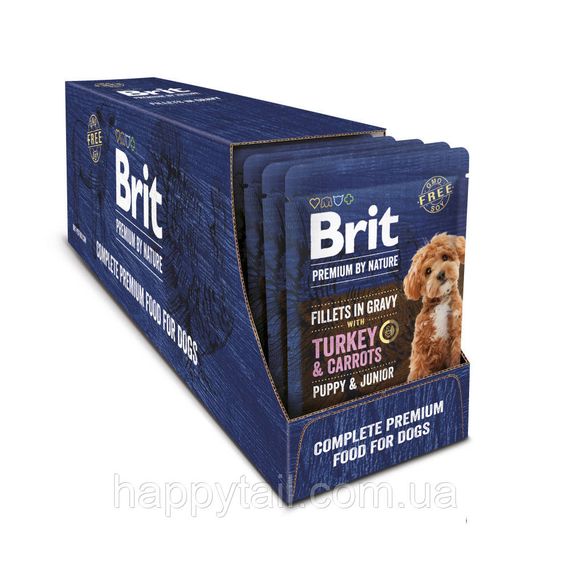 Вологий корм Brit Premium Fillets in Gravy для цуценят малих порід філе індички з морквою пауч 85 г | Зображення 2