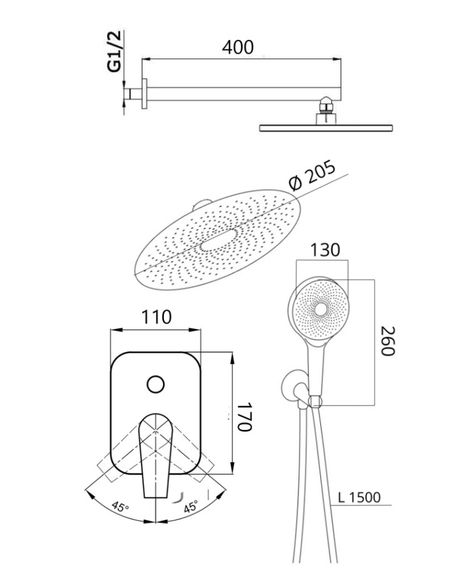 Душова система універсальна Qtap Slavonice Gunmetal Black PVD прихованого монтажу QTSLA113GMB45899 | Зображення 1