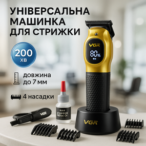 Електрична акумуляторна машинка для стрижки VGR V-886T GOLD, Машинка для стрижки з насадками бездротова CZ-58