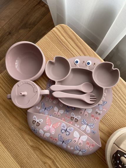 Набір дитячого силіконового посуду Краб пудра | Зображення 2