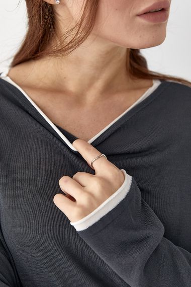 Віскозний лонгслів із контрастним кантом - темно-сірий цвет, ONE SIZE (є розміри) | Зображення 3