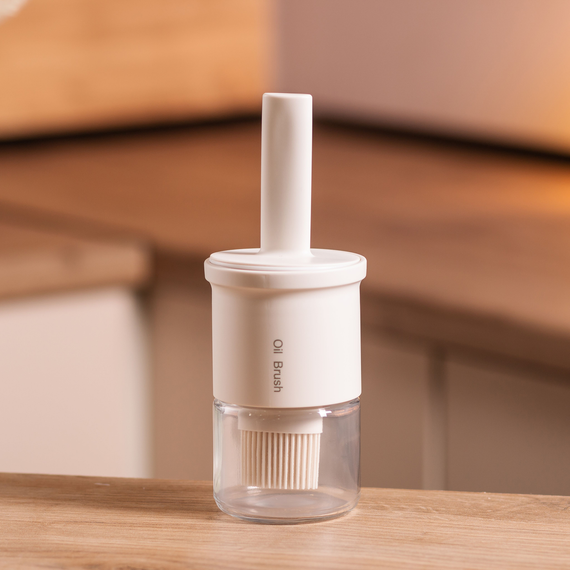 Баночка для олії з пензликом 300 мл диспенсер з пензликом для оливкової, соняшникової олії Білий HP-34-11W | Зображення 5