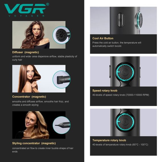 Фен для волосся потужний 2000 Вт XPRO VGR V-401 (45567-V-401_1969) | Зображення 6