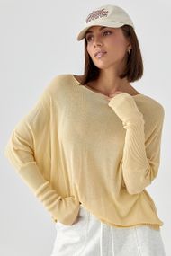 Джемпер вільного крою з необробленою горловиною - лимонний цвет, ONE SIZE (є розміри)