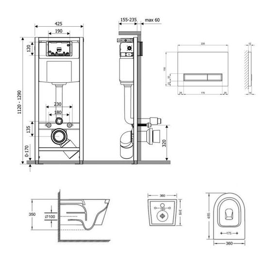 Готовое решение Qtap для ванной комнаты: подвесной унитаз Jay Ultra Quiet 485x360x320 + комплект инсталляции Nest 4 в 1 (линейная | Зображення 1