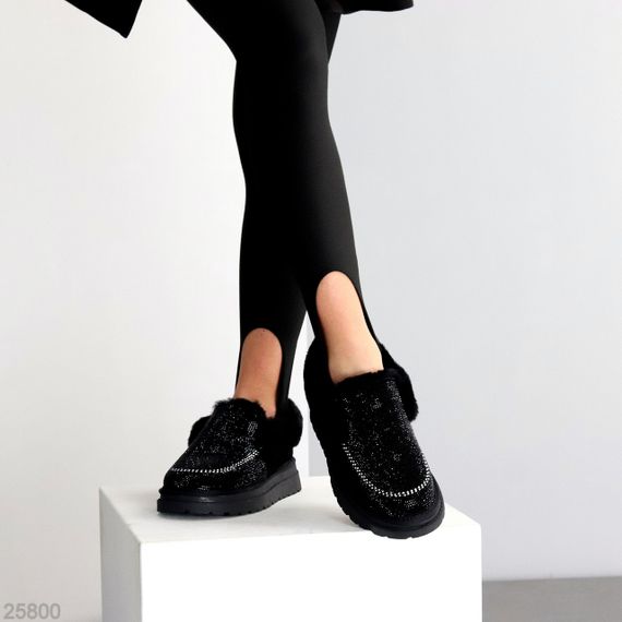 Эффектные сверкающие черные замшевые угги автоледи в стразах | Зображення 2