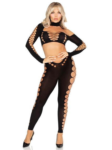 Комплект Leg Avenue Seamless Cut-Out Crop Top and Legging One Size Black | Зображення 3
