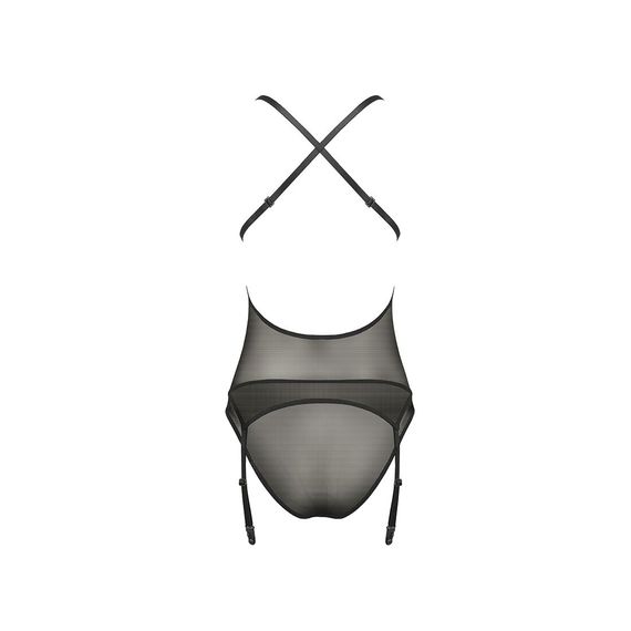 Корсет з декольте Passion ERZA CORSET XXL/XXXL, black, пажі, трусики, напівпрозорий | Зображення 3