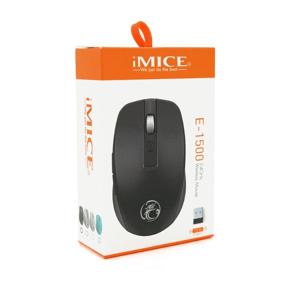 Миша бездротова iMICE E-1500.6 кнопок, 800/1200/1600 DPI, 2.4Ghz 10м, Black | Зображення 1